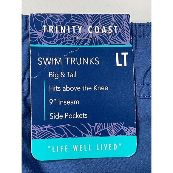 Trinity Coast Mens Big & Tall Swim Trunks LT Blue 9" Inseam Elastic Waist - Picture 5 of 8